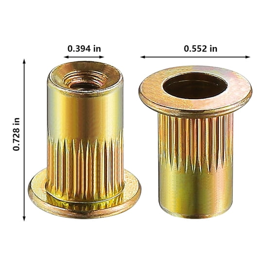 RRFDWQ-Rivet Nut 5/16-18UNC 100Pcs Yellow Zinc Plated Finish Flat Head Rivnut Threaded Insert Nut Knurled Body