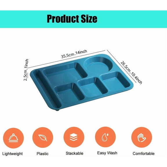 RRFDWQ-Unbreakable Divided Plates for Adults,4 Pack 14 Inch Reusable Portion Control Plate,6 Compartments Food Serving Tray for Kitchen Picnic,Dishwasher and Microwave Safe,Lightweight Plates for Dai