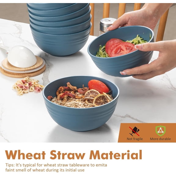 RRFDWQ-Wheat Straw Bowl Sets, 8PCS Unbreakable Wheat Straw Cereal Bowls, Alternative Plastic Bowls Reusable,Microwave & Dishwasher Safe, used in cereals, snacks, rice, soups and salads