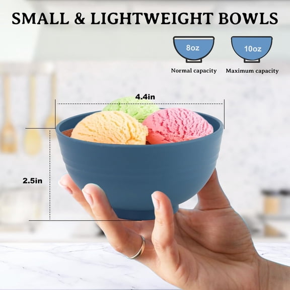 RRFDWQ-Wheat Straw Bowls, 10 OZ Snack Bowl Set of 8, Unbreakable Small Bowl, Alternative Plastic Bowls Reusable for Snack, Dessert and Appetizer, Microwave and Dishwasher Safe (Multicolor)