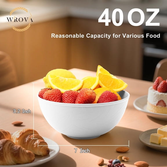 RRFDWQ-White Wheat Straw Bowls for Cereal and Salad,Alternative Plastic Bowls Set of 6,40oz Unbreakable Soup Bowls suitable for Kitchen,Party,Camping and R.V.