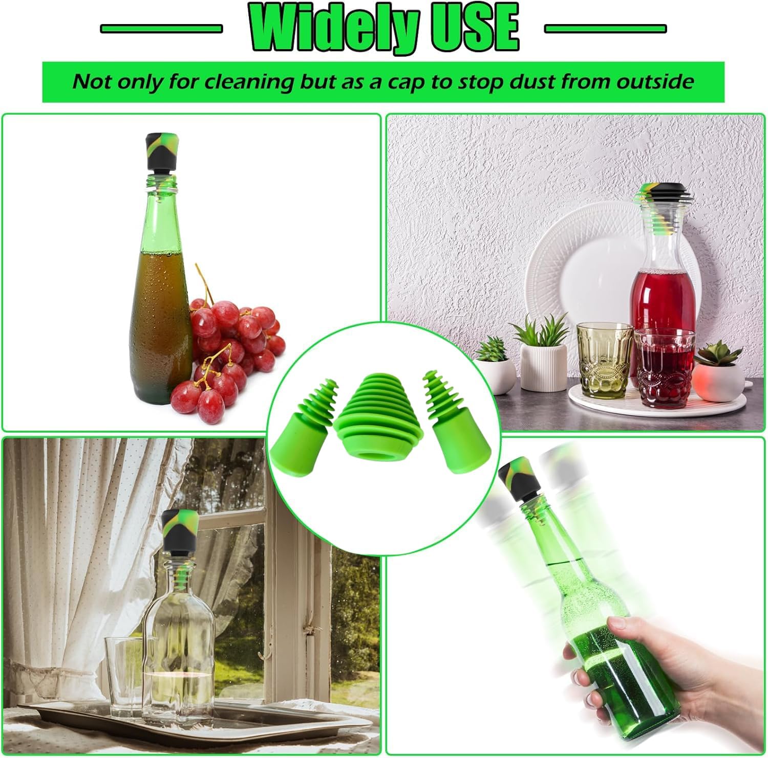 RRFDWQ-® three Silicone Green Cleaning plugs + stoppers Preserver Cap ...