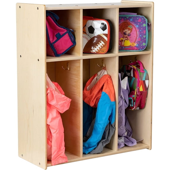 RRI Goods 3-Section Classroom Coat Locker Wooden Cubby Rack Backpack Hanger