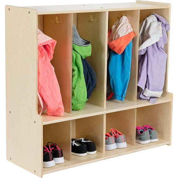 RRI Goods 4-Section Coat Locker Bench, Classroom Wooden Backpack Organizer