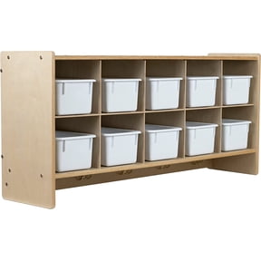 RRI Goods Daycare 10 Section Wall Hanging Cubby Organizer Shelf White Bins