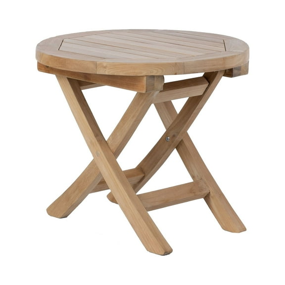 RRI Goods Teak Wood Outdoor Coffee Table, Solid Round Table W Folding Legs