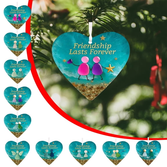 RRJ 10Pcs Friendship Heart Ornament, Handmade Sea Glass Keepsake Memorial Gift, Acrylic Pendant Charm for Best Friend Sister Daughter, Eternal Friendship Souvenir Decor