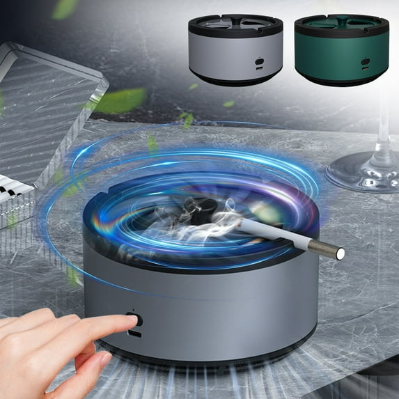 RRJ 2Pcs Indoor Ashtray, 2 in Purifier and Odor Eliminator, USB Rechargeable Portable Smokeless Ashtray for Home Office Car Desk