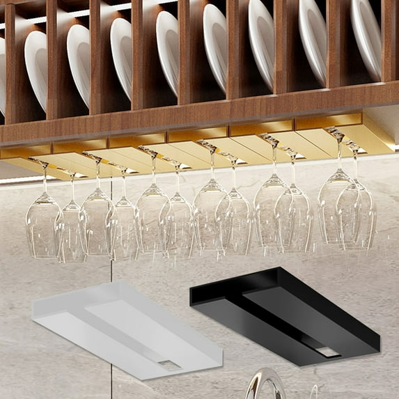 RRJ 2Pcs Wine Glass Rack, Under Cabinet Stemware Storage Hanger, Punch-Free Installation Plastic Drying Rack for Wine Glasses, Stemware Organizer for Kitchen Bar Restaurant