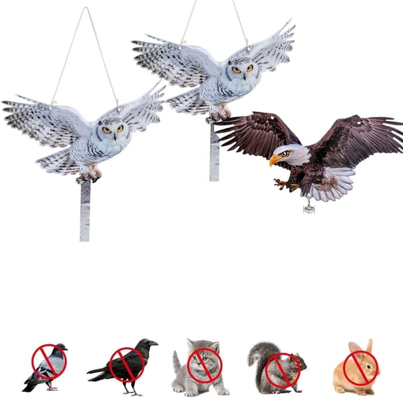 RRJ 3Pcs Garden Bird Repellent, Realistic Owl Decoy for Yard, Acrylic Animal Statue for Outdoor Bird Control, Durable Courtyard Crafts Ornaments for Patio Garden Decor