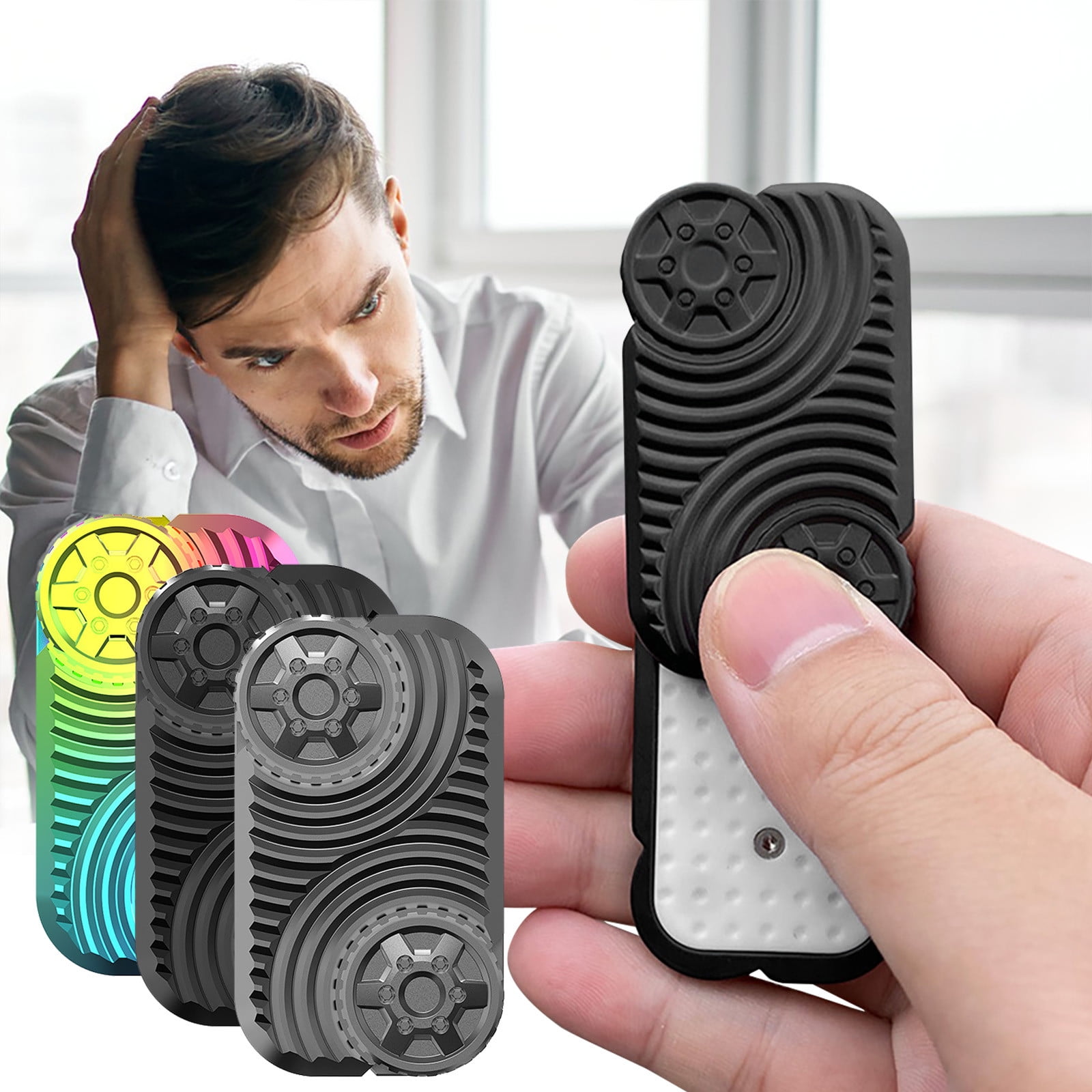 RRJ 3Pcs Stress ReliefToy, Wheel Rolling Infinite Push Card Palm Fidget SensoryToy, Metal Handheld Fidget Device for AdultsKidsAnxiety Relief Focus ADHD Autism