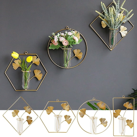 RRJ 3Pcs Wall Hanging Vases, Creative Iron Wall Decor, Modern Glass Vase Wall Art, Rustic Home Decor, Farmhouse Living Room Bedroom Kitchen Wall Accessories