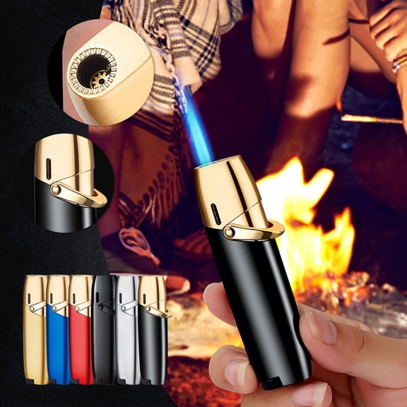 RRJ 4Pcs Portable Double Direct Flame Torch Lighter, Refillable Butane Gas Welding Torch, Culinary Blowtorch for Barbecue Creme Brulee Dessert, Handheld Igniter for Camping Soldering Crafts