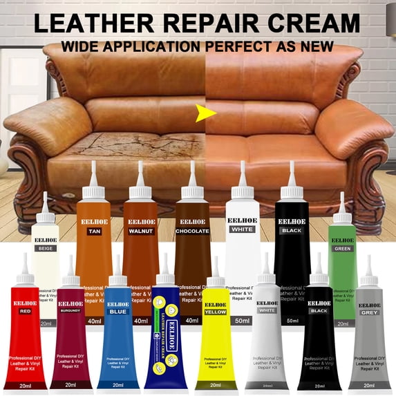 RRJ 5Pcs Leather Color Cream, 20ml Multi-Purpose Leather Repair Kit, Scratch Remover and Color Restorer for Car Seats Sofa Furniture Bags Jackets Shoes, Leather Dye and Refinishing System
