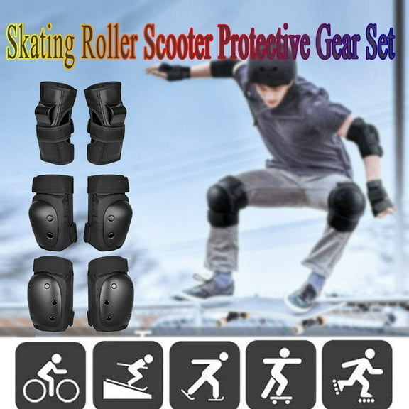 RRJ Adult Knee Elbow Wrist Guards, 6-Piece Protective Gear Set for Cycling Skateboarding Inline Skating, Durable Impact Resistant Pads for Sports Safety, Outdoor Activities, and Extreme Sports