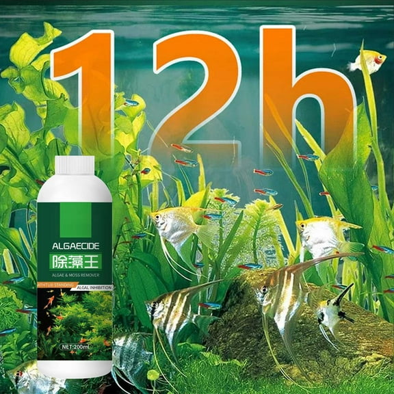 RRJ Aquarium Algae Remover, Safe Water Purification Agent for Fish Tank, 200ml Moss Control Solution, Prevents Algae Growth, Clears Green Water, Safe for Fish Plants Shrimp, Freshwater Aquarium