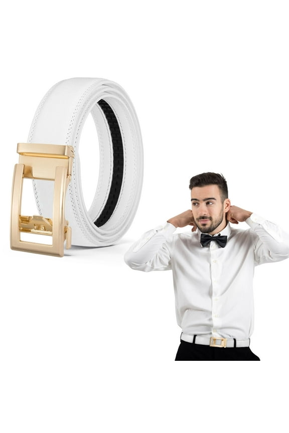 Automatic Leather Belt For Men, Western Style Easy-Click Buckle No-Hole Design, Double-Sided Genuine Leather Dress Belt For Business Suit And Casual Wear, Decorative Waist Belt
