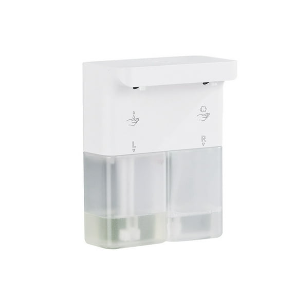 RRJ Automatic Soap Dispenser, Two-Head Hands-Free Touchless Foam and Liquid Dispenser, Infrared Sensor for Kitchen Sink Bathroom Countertop, Wall Mounted No Drilling Installation