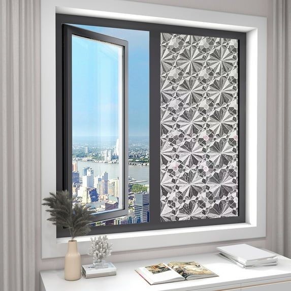 RRJ Bathroom Window Film, Non-Opaque Light Filtering Privacy Window Stickers, Frosted Glass Film for Shower Toilet, Decorative PVC Film for Home Office, Obscuring Vision Window Covering