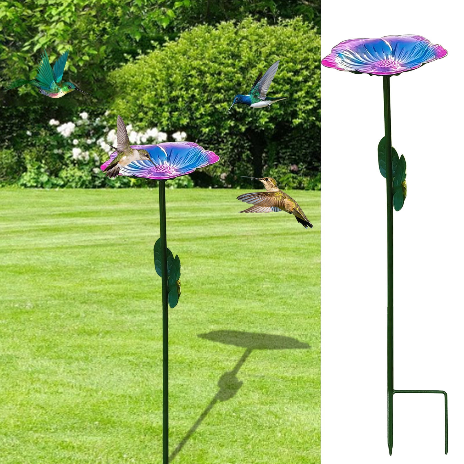 RRJ Bee Butterfly Hummingbird Water Feeder, Outdoor Metal Bird Bath Garden Decoration, Rust-Resistant Courtyard Patio Hanging Feeder for Attracting Pollinators and Wildlife
