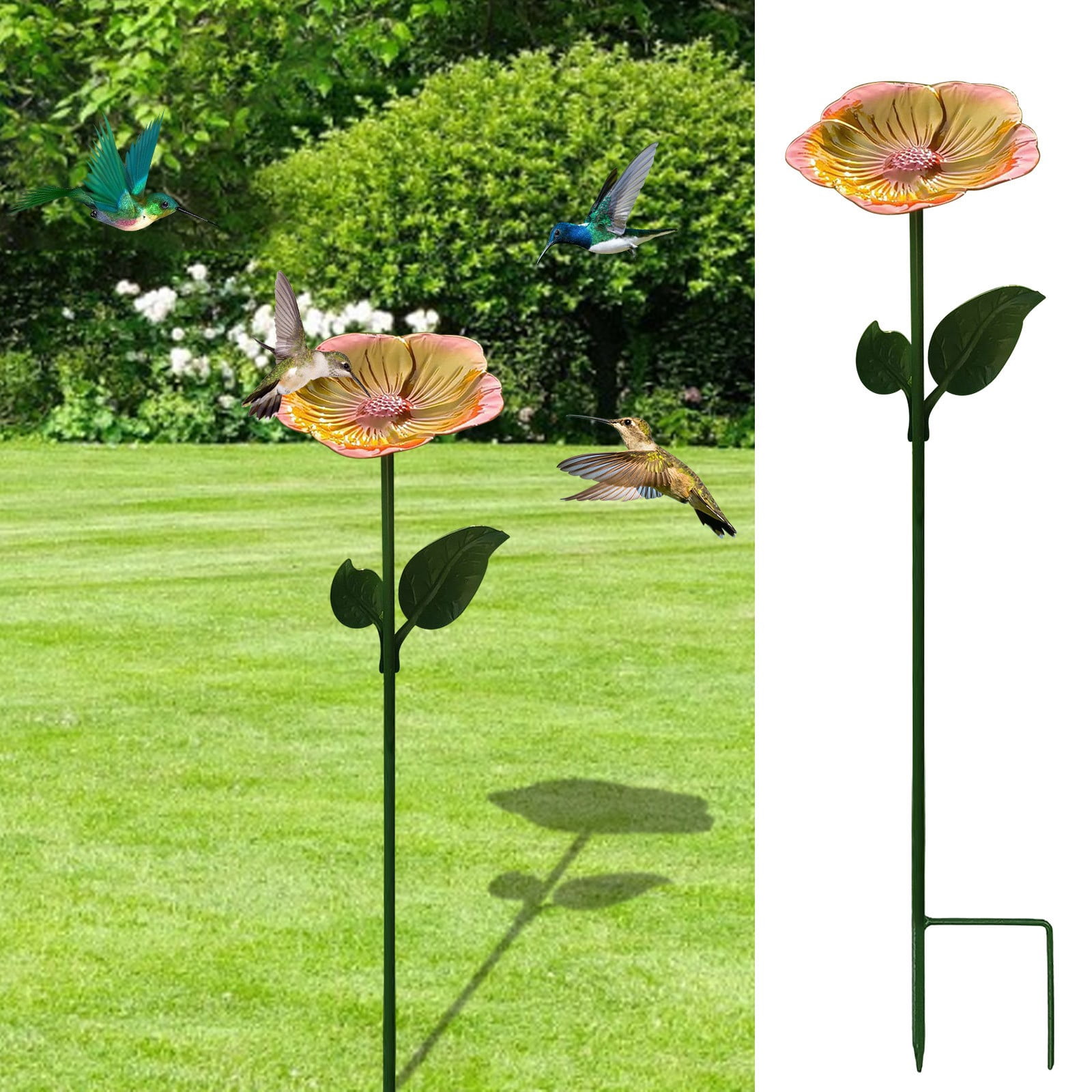 RRJ Bee Butterfly Hummingbird Water Feeder, Outdoor Metal Bird Bath Garden Decoration, Rust-Resistant Courtyard Patio Hanging Feeder for Attracting Pollinators and Wildlife