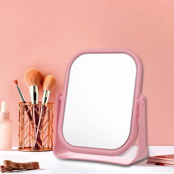 RRJ Desktop Makeup Mirror, Portable Foldable Small Vanity Mirror with LED Lights, Princess Dressing Table Mirror for Bedroom Bathroom Teen Dormitory Decor