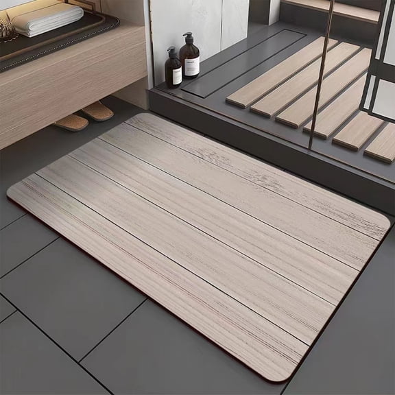 RRJ Diatomaceous Earth Bath Mat, Wood Grain Pattern Non-Slip Floor Mat, Quick Dry Water Absorbent Bathroom Rug for Shower Toilet Sink, Modern Line Painting Design for Home Decor