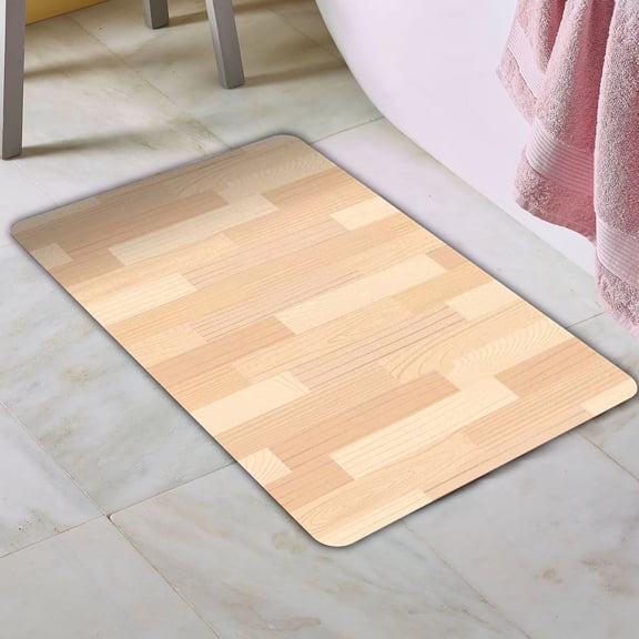 RRJ Diatomaceous Earth Bath Mat, Wood Grain Pattern Non-Slip Floor Mat, Quick Dry Water Absorbent Bathroom Rug for Shower Toilet Sink, Modern Line Painting Design for Home Decor