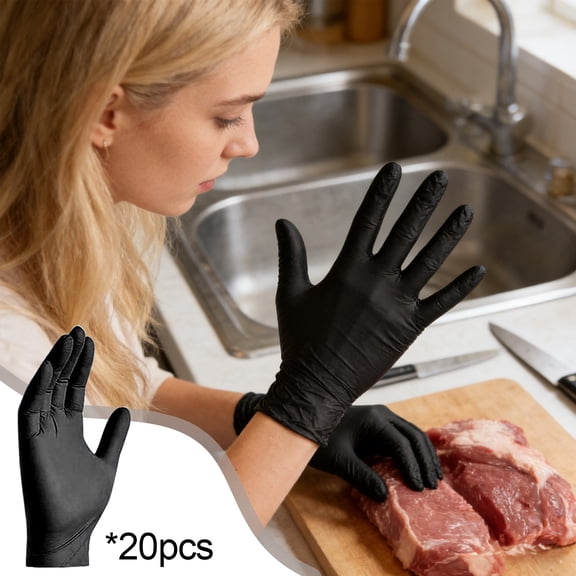 RRJ Disposable Nitrile Gloves Food Grade, 20 Pack Black Blue Pink White, Powder-Free Rubber Gloves for Kitchen Catering Cleaning Beauty Salon, Household Exam Tattoo Hair Dye