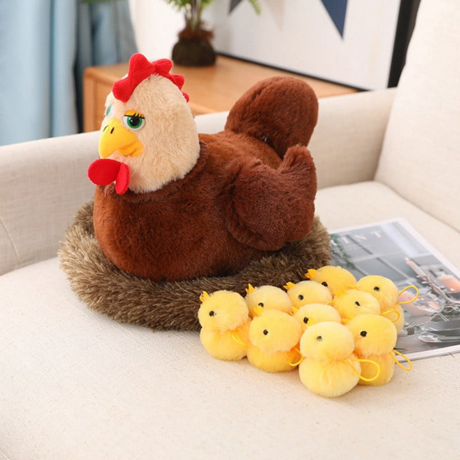 RRJ Easter Spring Chicken Stuffed Animals, Mommy Farm Hen Plushie With 10 Little One Chicks And Henhouse, Fluffy Soft PlushToysForKids, Easter Basket Stuffers, Birthday Gifts For BoysGirls, Farm