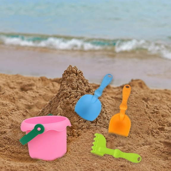 RRJ KidsBeachToys, 4-Piece Plastic SandToySet with Shovels and Bucket for Little One, Outdoor Beach Sandcastle BuildingToys, Summer Beach Games forBoysandGirls