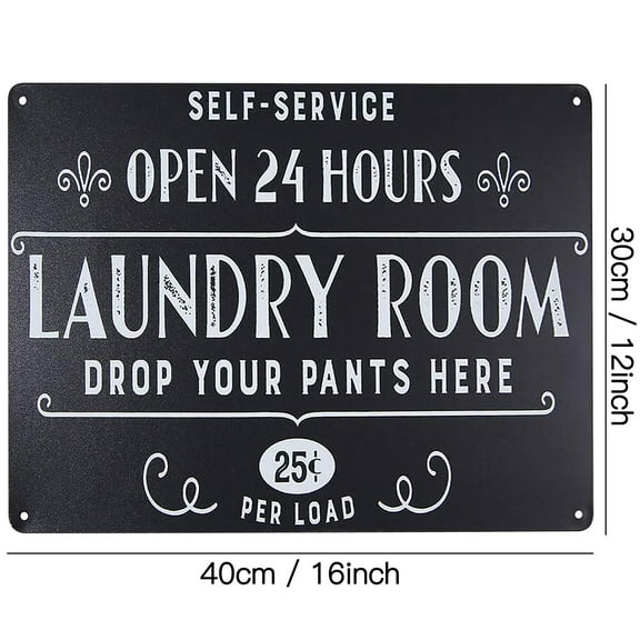 RRJ Laundry Room Wall Decor, Open 24 Hours Metal Sign, Vintage Tin Laundry Room Decor, Farmhouse Laundry Room Sign for Indoor Outdoor Laundry Room Decor