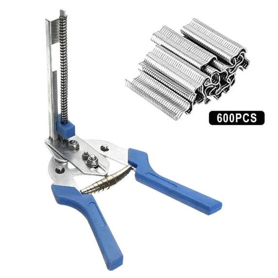 RRJ M Nail Ring Pliers Kit, Automatic Cage Building Tool with 600 M Clips for Fence Fastening, Upholstery Installation, Wire Mesh and Animal Cages Construction