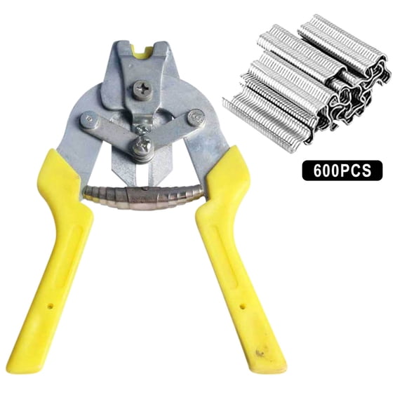 RRJ M Nail Ring Pliers Kit, Automatic Cage Building Tool with 600 M Clips for Fence Fastening, Upholstery Installation, Wire Mesh and Animal Cages Construction