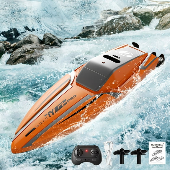 RRJ Mini Remote Control Boat, 360 Degree Stunt Flip RC Speedboat, Double Motor Long Range RechargeableToy, High Speed Racing Watercraft forKidsBoysGirlsPool Lake