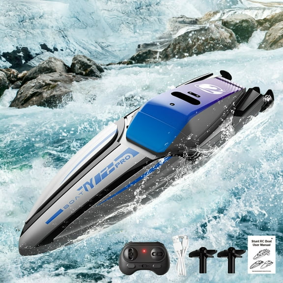 RRJ Mini Remote Control Boat, 360 Degree Stunt Flip RC Speedboat, Double Motor Long Range RechargeableToy, High Speed Racing Watercraft forKidsBoysGirlsPool Lake