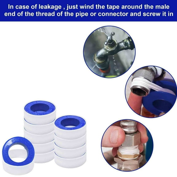 RRJ Plumber Tape, 10 Rolls PTFE Thread Seal Tape, Water Leakage Prevention Sealing Tape for Shower Pipe Plumbing, White Teflon Tape for Home Office Industrial Use