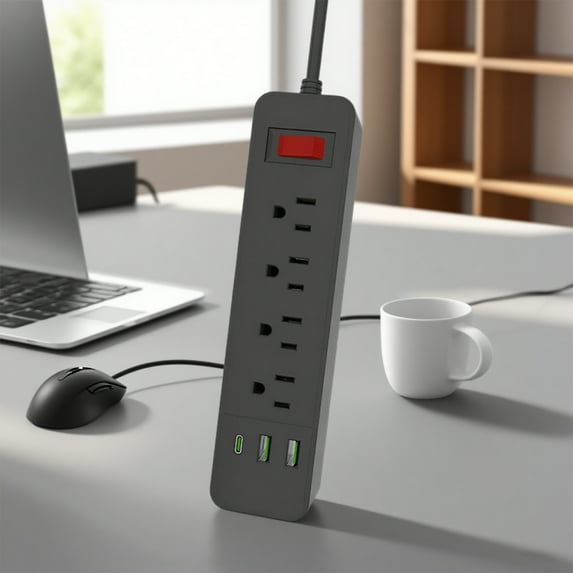RRJ Power Strip With Extension Cord, 6 Surge Protector With 3 USB Ports, 2000J Heavy Duty Electrical For Home Office Dorm Room