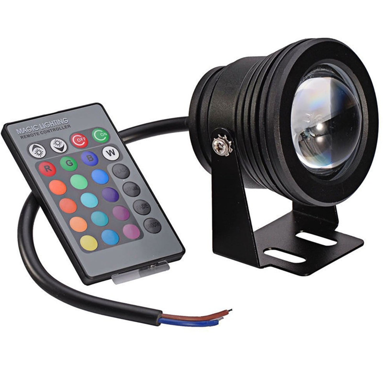 RRJ RGB LED Underwater Light, 10W 12V Submersible IP67 Waterproof Flood Light, 16 Color Changing Dimmable Remote Control Outdoor Pond Fountain Light, Landscape Aquarium Garden Pool Lighting