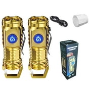 RRJ Rechargeable Flashlight, Bright Portable LED Flashlight with 5 Lighting Modes, Mini Three-Eye Steel Flashlight for Outdoor Camping Hiking Emergency Household Use, 2 Pack
