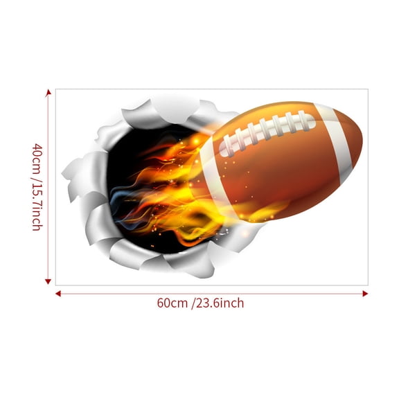 RRJ Rugby Wall Decals, 3D Smashed Football Game Mural Removable Vinyl Stickers, Sports Themed Party Decor For Bedroom Living Room Playroom Nursery Office