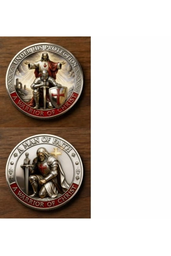 Sacred Commemorative Coin, Double Sided Knight Templar Christ Protector Coin, Red Shield Collectible Gift for Men, Christian Religious Token for Collectors Believers