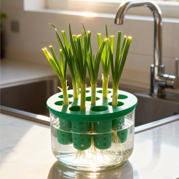 RRJ Scallion Regeneration Planter, 3D Printed Soilless Porous Planting Box, Kitchen Desktop Home Gardening Planter, 9-Hole Hydroponic Onion Grower for Indoor Herb Garden