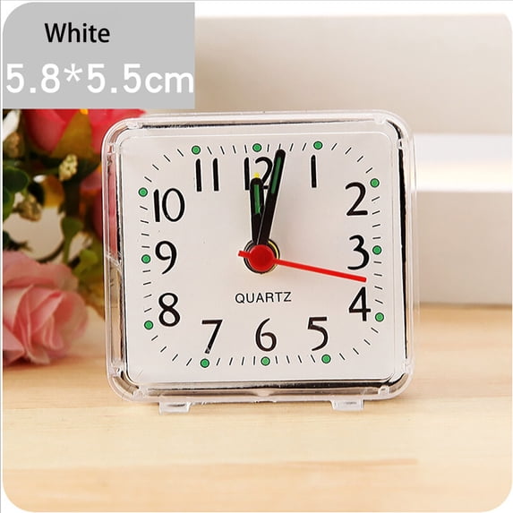 RRJ Small Travel Alarm Clock, Cute Portable Quartz Beep Clock, Compact Bedside Desk Clock for Study, Silent Non-Ticking Battery Operated Clock for Bedroom Dorm Office Decor