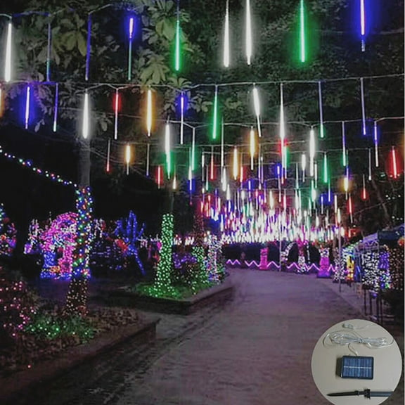 RRJ Solar Powered Outdoor String Lights, 8-Tube Ice Decorative Waterfall Lights, Rainproof IP65 Weatherproof Multicolor LED Fairy Lights for Garden Patio Yard Party Christmas Decor