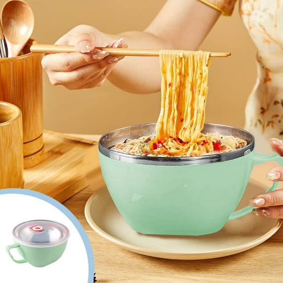 RRJ Stainless Steel Instant Noodle Bowl, Insulating Soup Bowl for Ramen, Small Size Rice Bowl with Lid, Heat Resistant Tableware for Study Dormitory Kitchen Office