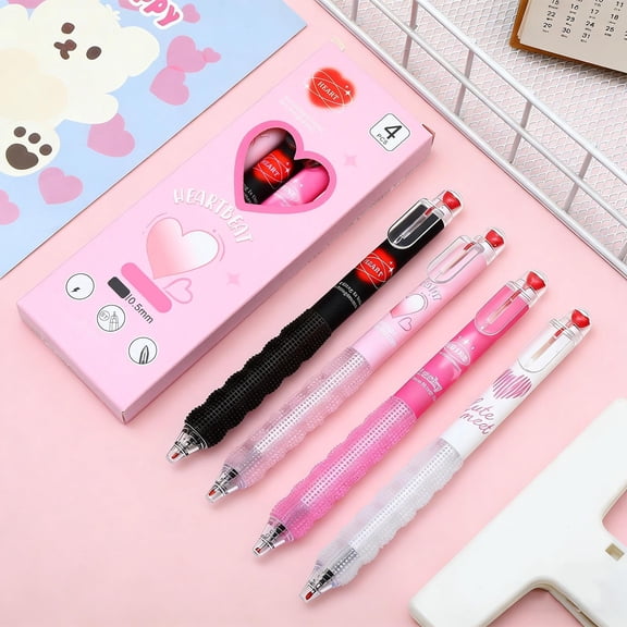 RRJ Starry Sky Heart-Shaped Ballpoint Pens, Polka Dots Pressure Relief Click Pens, 4-Pack Aesthetic Teen Exam Writing Pens for Journaling Note Taking Study Supplies