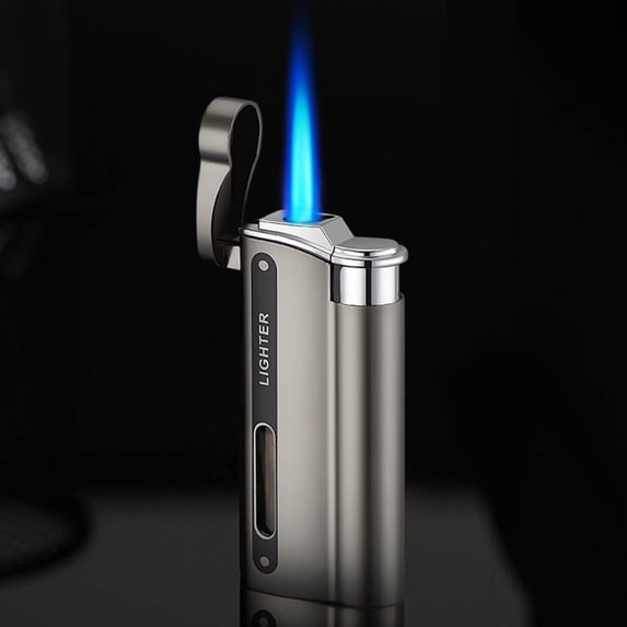 RRJ Torch Lighters, Windproof Refillable Jet Flame Lighter, Adjustable Butane Gas Lighter for Barbecue Kitchen Fireplace Candles, Refillable Metal Lighter with Piezo Ignition