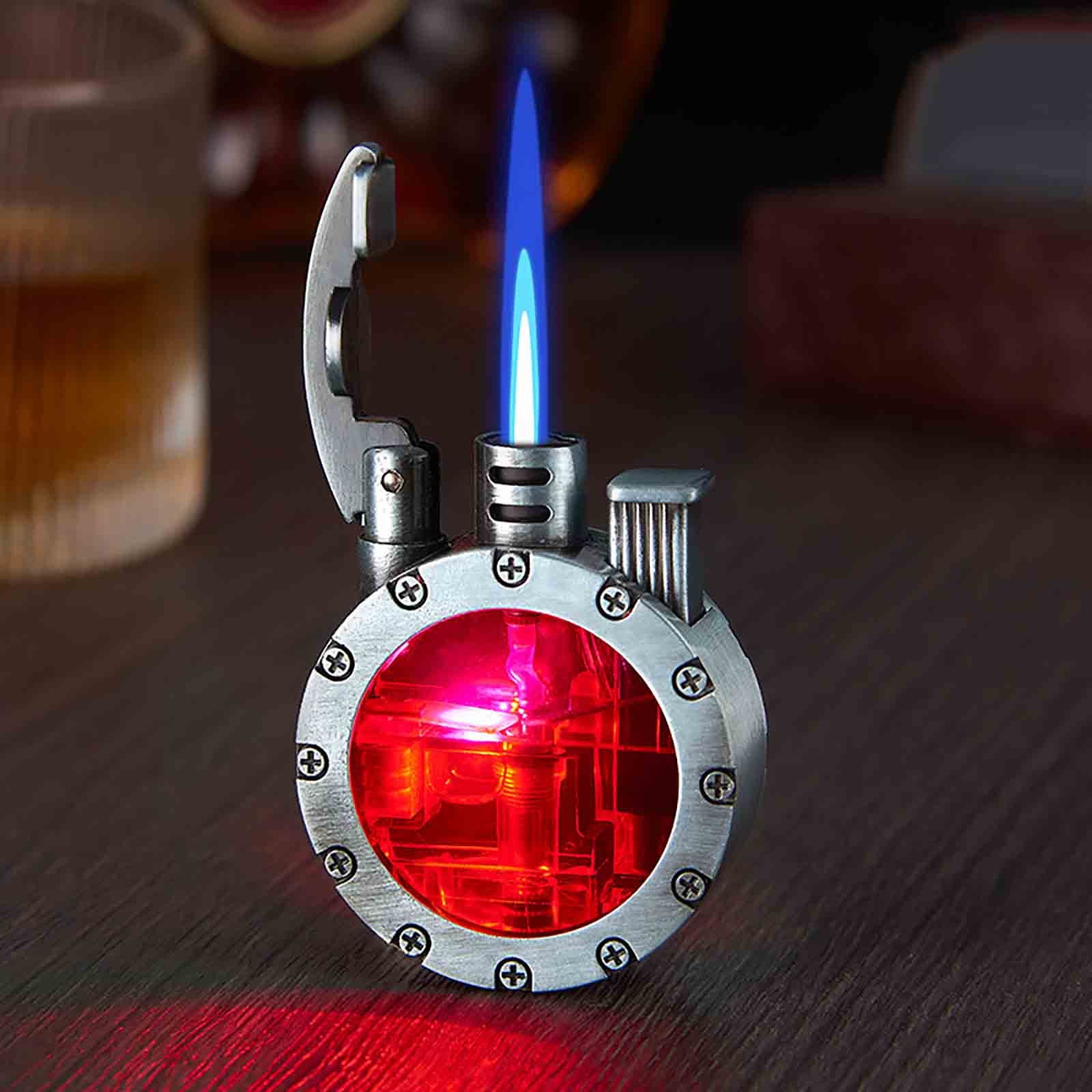RRJ Vintage Trench Lighter, Antique Kerosene Lighter Transparent Windproof, Steam Punk Lighter LED Flame, Retro Metal Lighter for Men, Unique Collectible Gift for Smoking Accessories