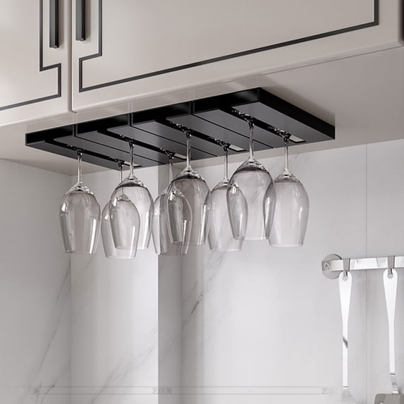 RRJ Wine Glass Rack, Under Cabinet Stemware Storage Hanger, Punch-Free Installation Plastic Drying Rack for Wine Glasses, Stemware Organizer for Kitchen Bar Restaurant